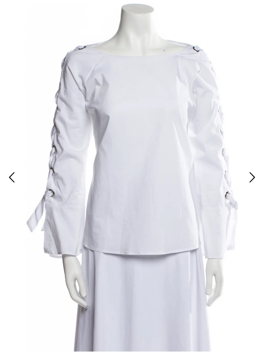 Neiman Marcus White Lace-Up Sleeve Boatneck Top